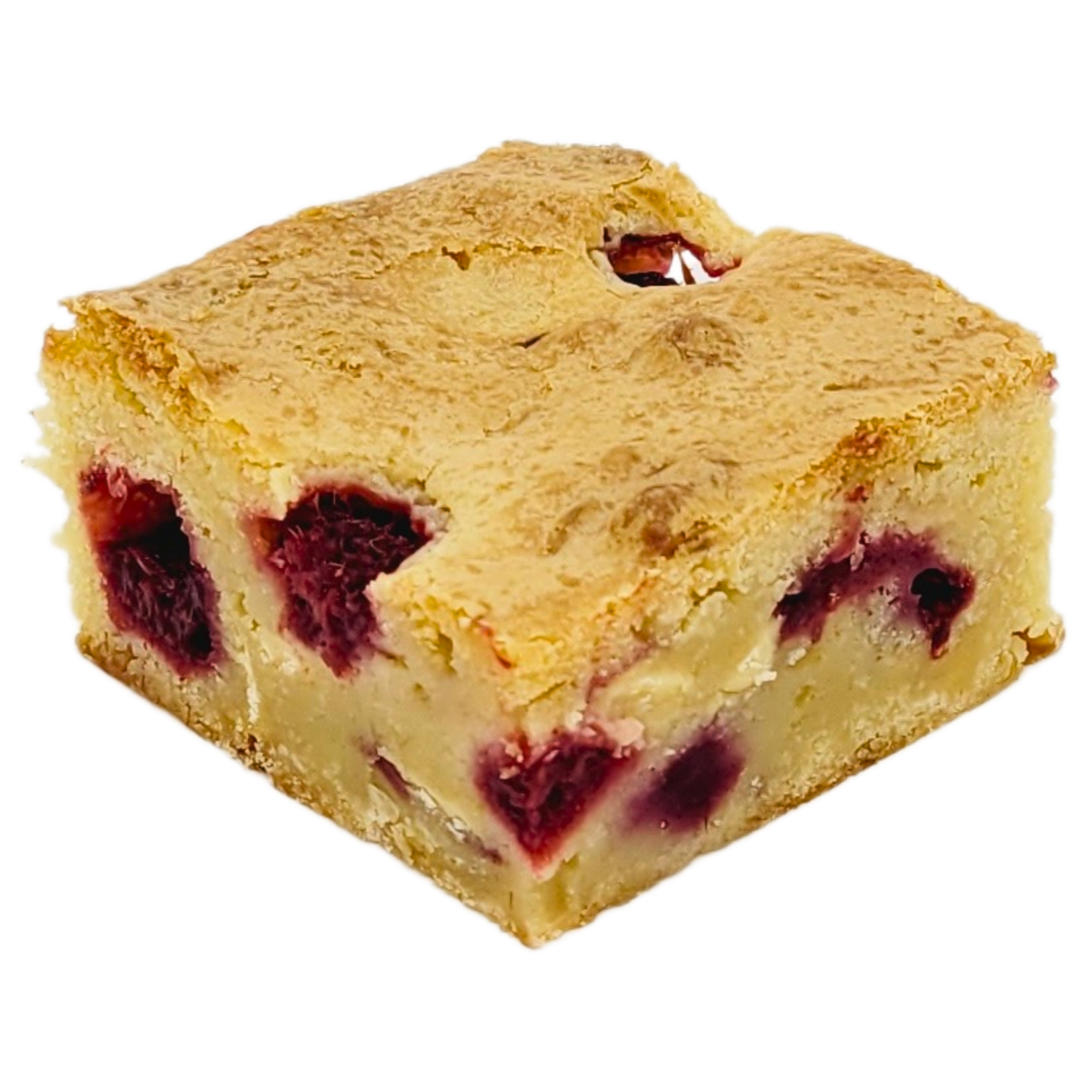 Ambachtelijke Raspberry & White Chocolate Blondie met smeuïge textuur en fruitige frambozen. Bestel in Dendermonde of laat verzenden!