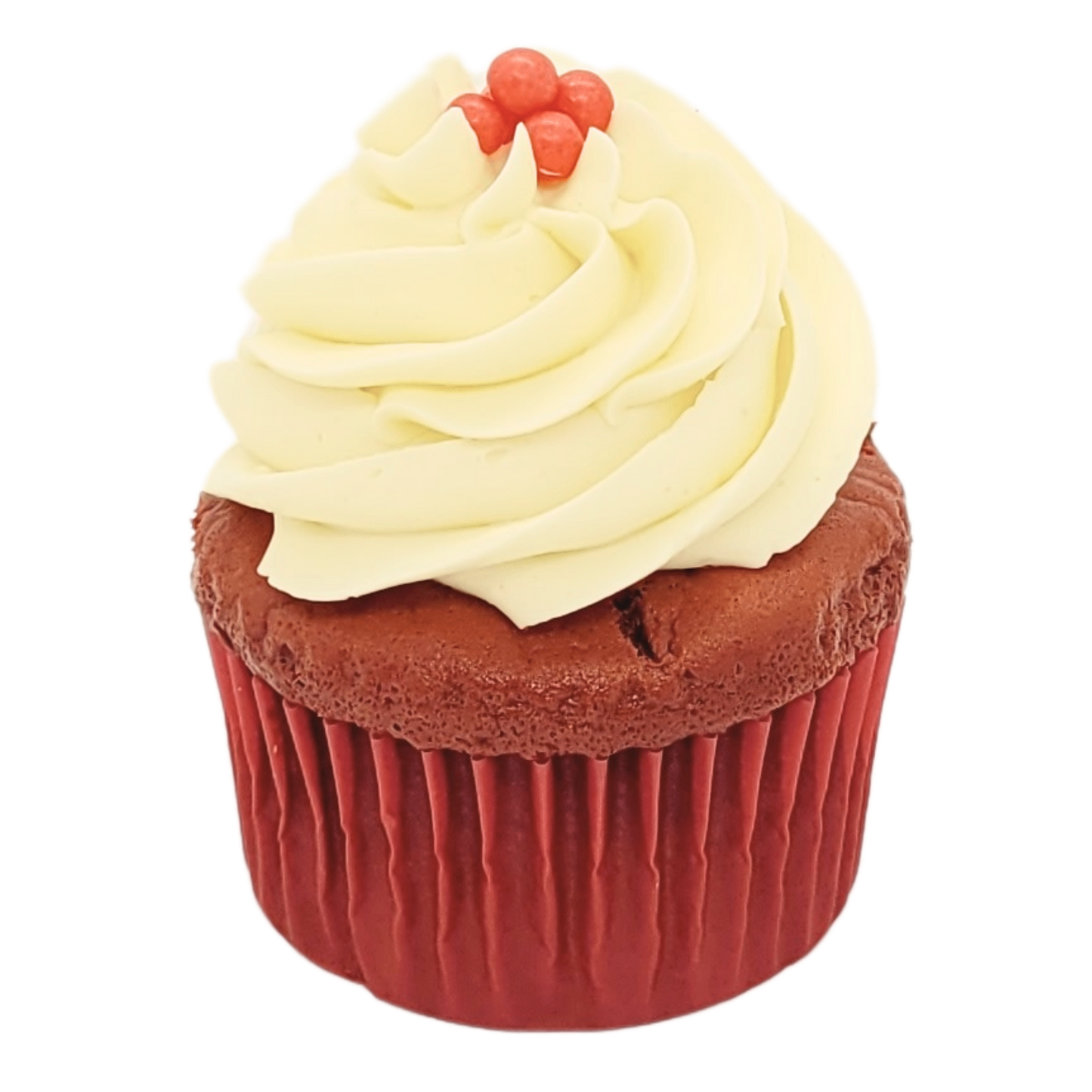 Fluweelzachte rode cupcake met romige cream cheese frosting, ambachtelijk gemaakt.