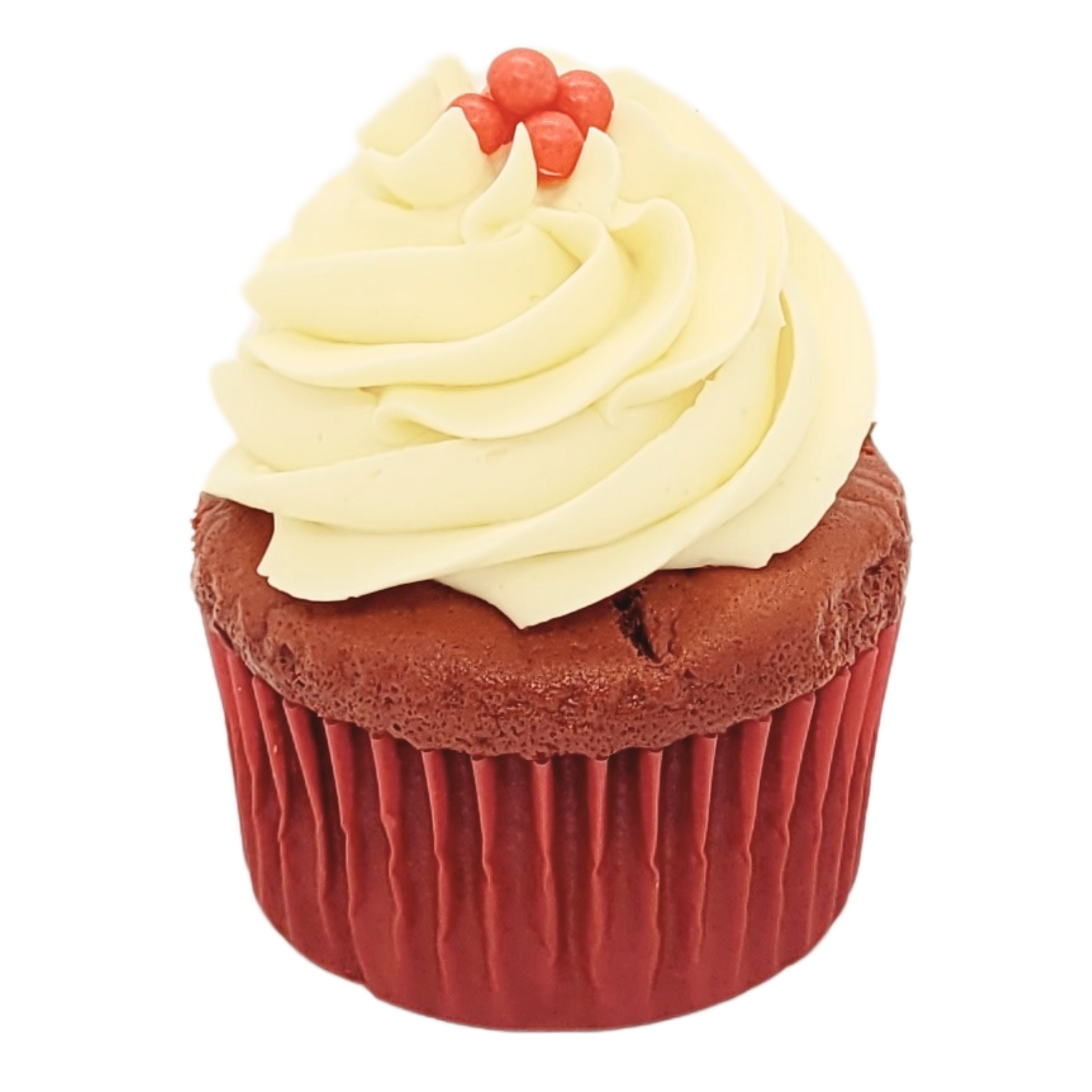 Fluweelzachte rode cupcake met romige cream cheese frosting, ambachtelijk gemaakt.