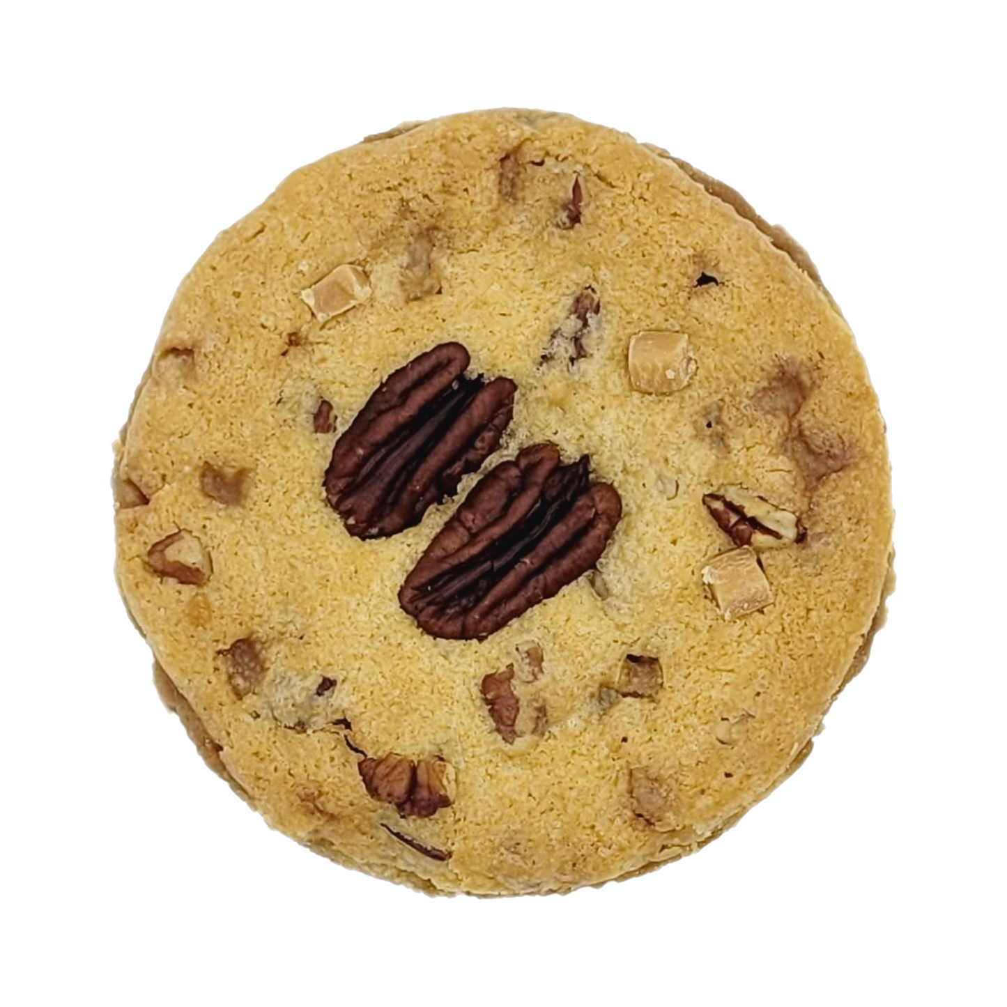 Ambachtelijke Toffee & Pecan Cookies met knapperige pecannoten en romige toffee. Bestel in Lebbeke of laat verzenden!