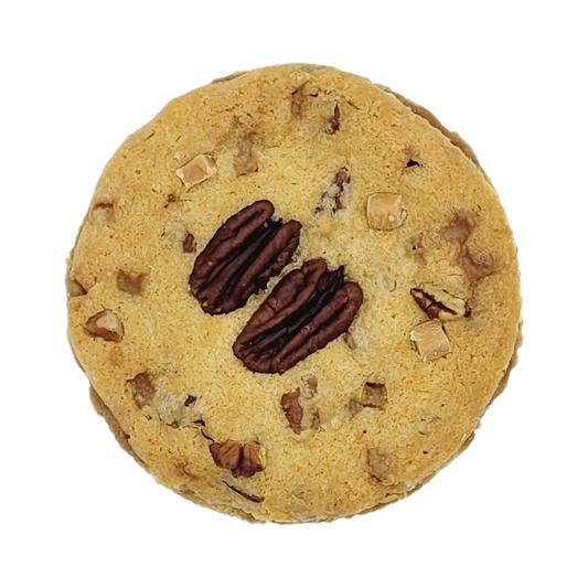 Ambachtelijke Toffee & Pecan Cookies met knapperige pecannoten en romige toffee. Bestel in Lebbeke of laat verzenden!